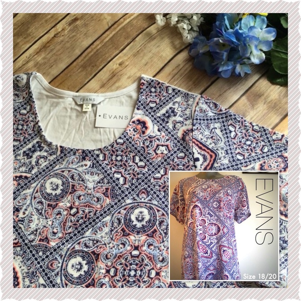 EVANS Nordstrom Boho Print Textured Tee 18/20 NEW